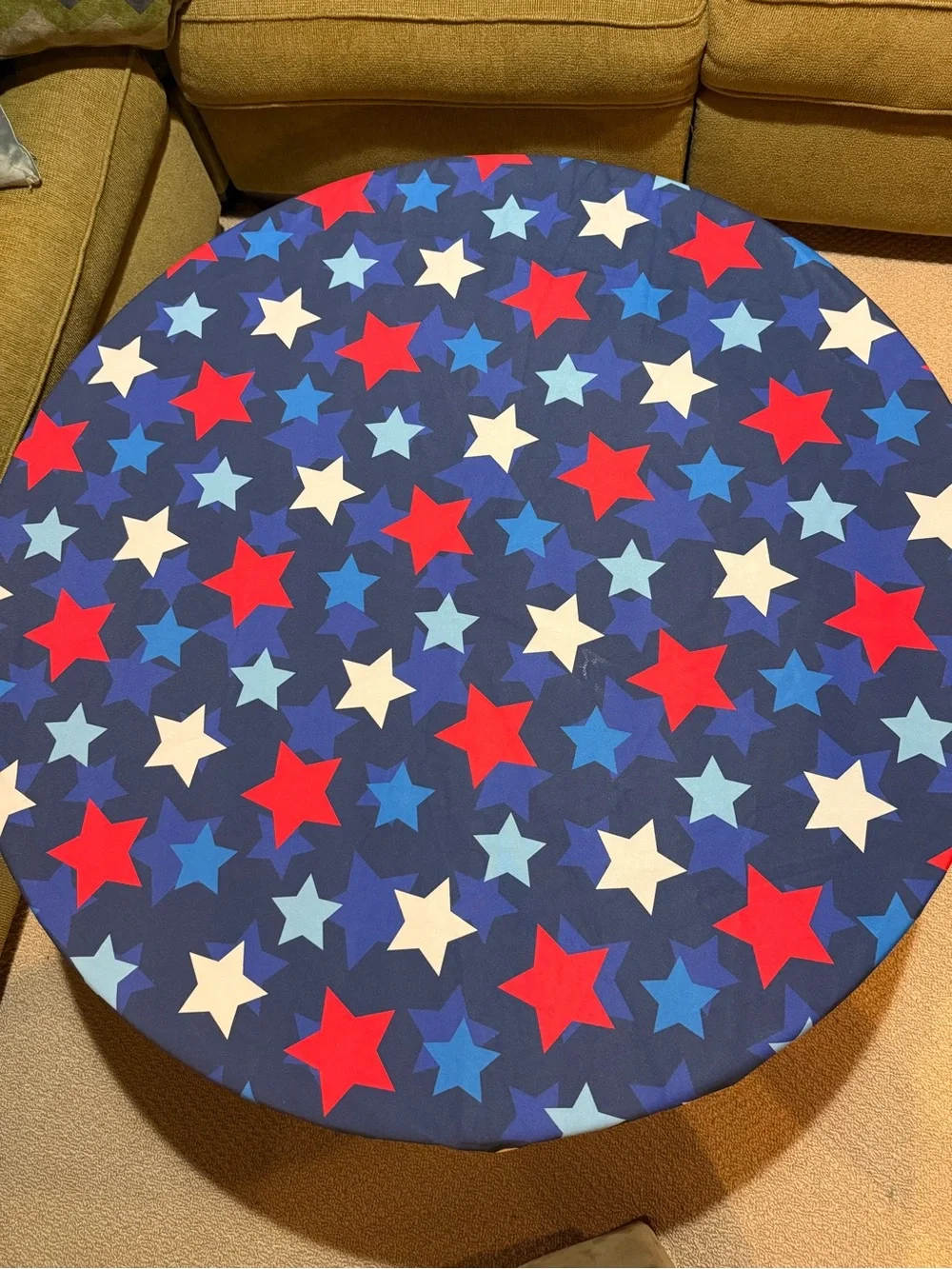 Patriotic Star Print Round Table Cover in Navy, Red, White - Unbranded